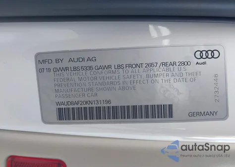 2019 Audi A6 Premium z USA, uszkodzony, nr VIN WAUD8AF20KN131196